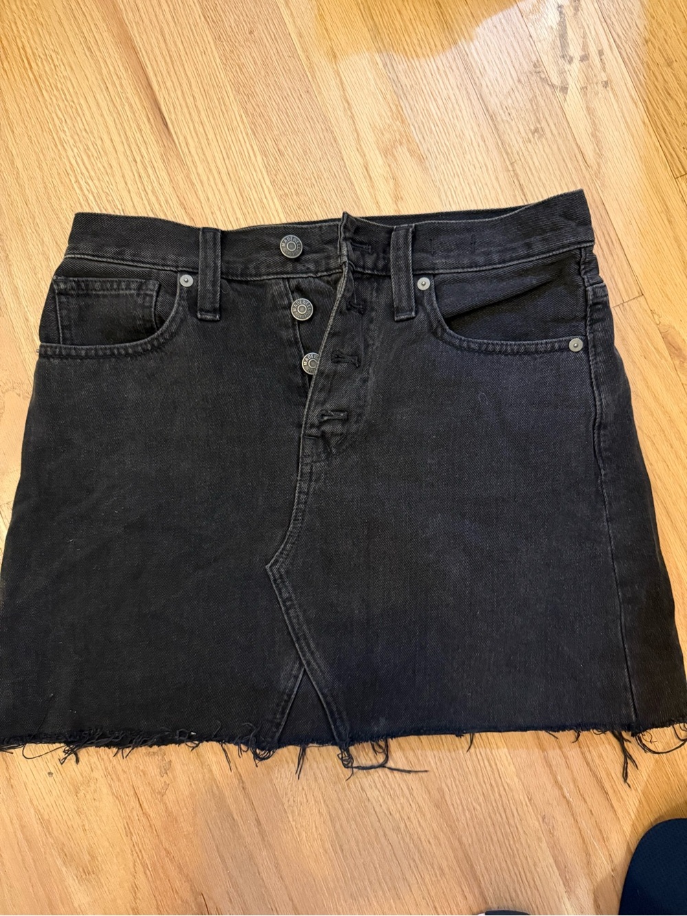 Madewell Black Denim Button-Front Mini Skirt